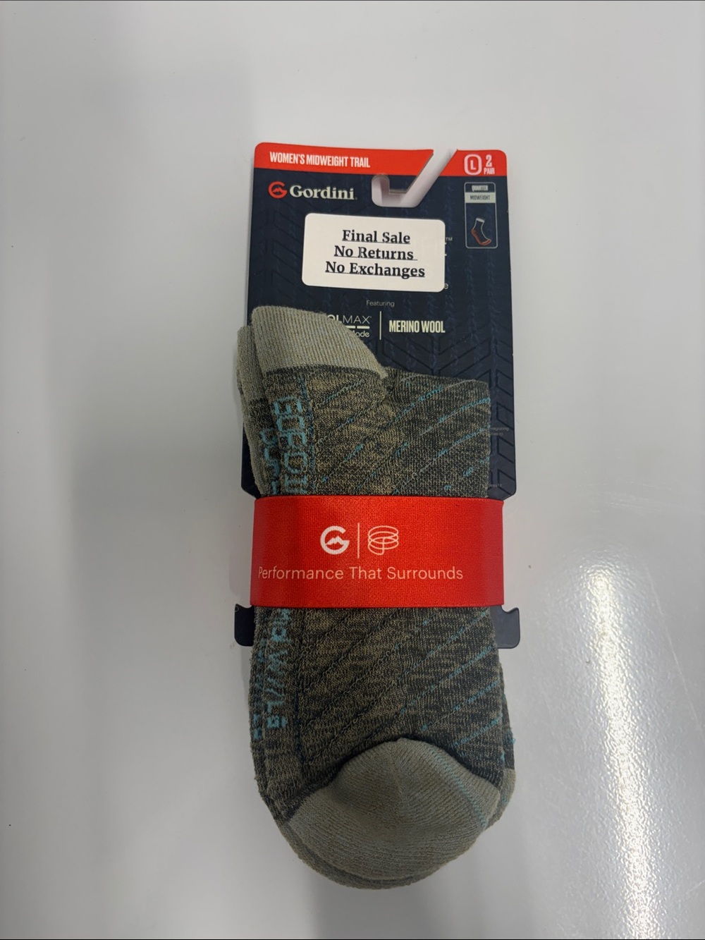 Gordini Women's 2 pair pack midweight quarter sock green blue size large NWT